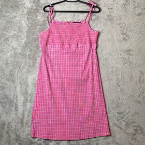 Vintage 90's Xhilarations Stretch Smocked Spaghetti Strap Plaid Dress Size XL